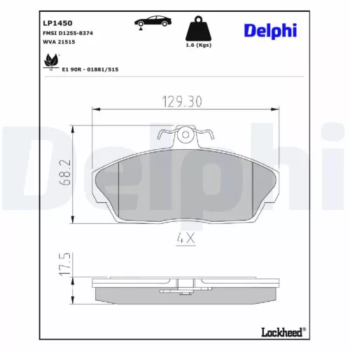 Brake Pad Set, disc brake DELPHI LP1450)