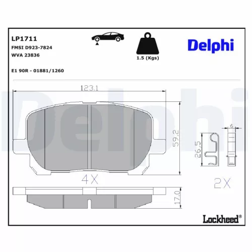 Remblokkenset, schijfrem DELPHI LP1711)