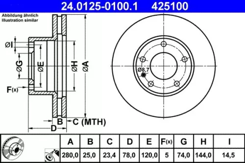Remschijf ATE 24.0125-0100.1)