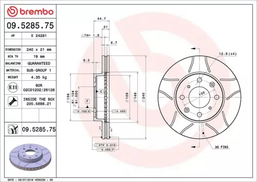 Remschijf BREMBO 09.5285.75)