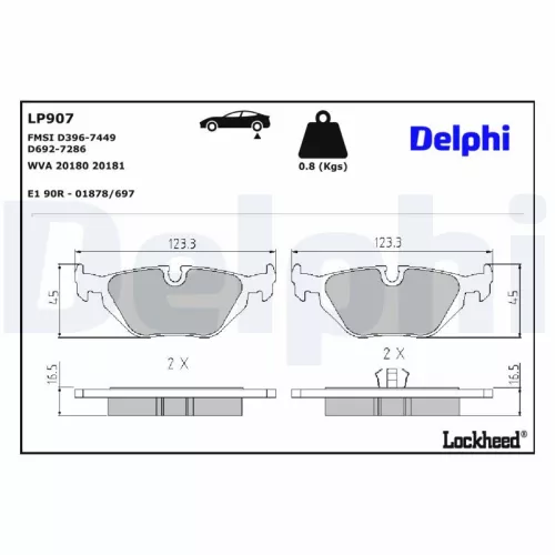 Brake Pad Set, disc brake DELPHI LP907)