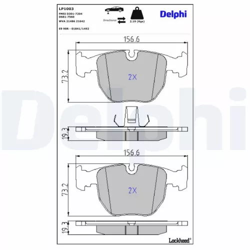 Remblokkenset, schijfrem DELPHI LP1003)
