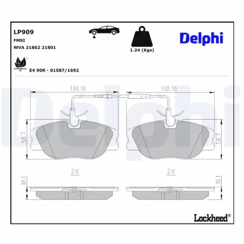 Remblokkenset, schijfrem DELPHI LP909)
