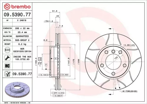 Remschijf BREMBO 09.5390.77)
