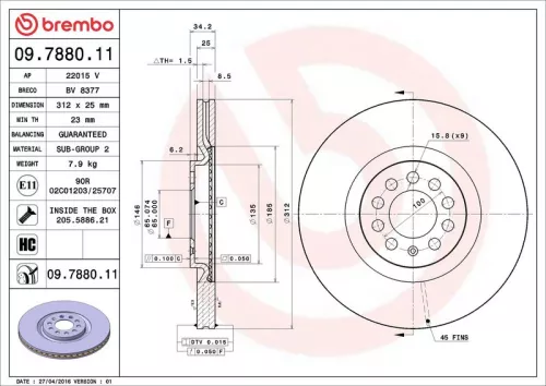 Remschijf BREMBO 09.7880.11)