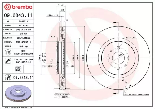 Remschijf BREMBO 09.6843.11)