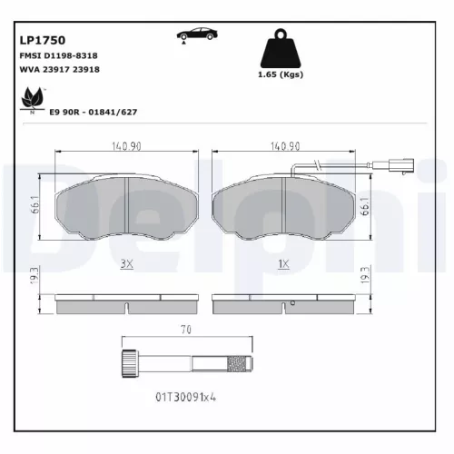 Brake Pad Set, disc brake DELPHI LP1750)