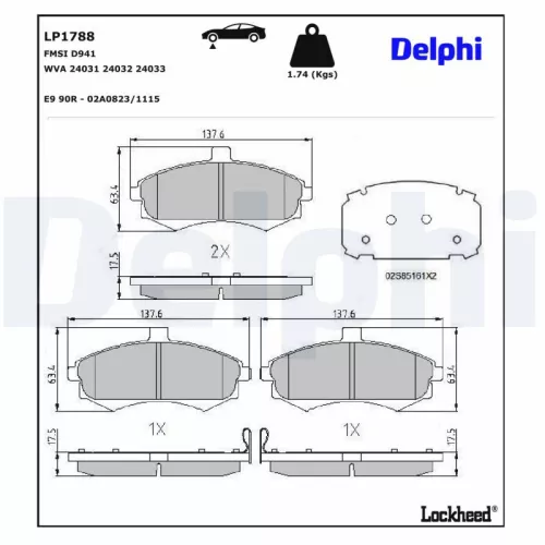 Remblokkenset, schijfrem DELPHI LP1788)