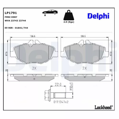 Remblokkenset, schijfrem DELPHI LP1791)