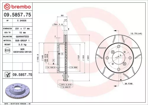 Remschijf BREMBO 09.5857.75)