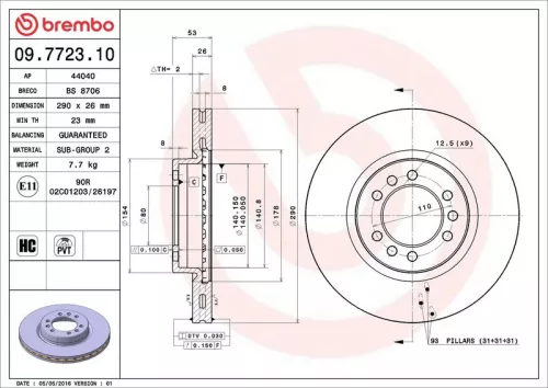 Remschijf BREMBO 09.7723.10)