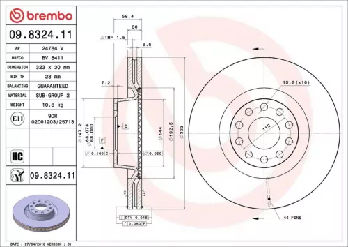 Remschijf BREMBO 09.8324.11)