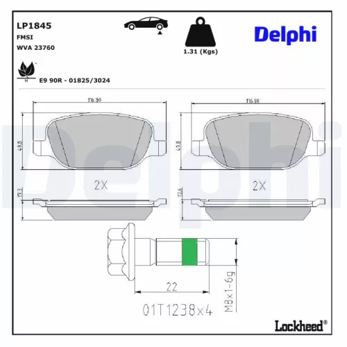 Remblokkenset, schijfrem DELPHI LP1845)