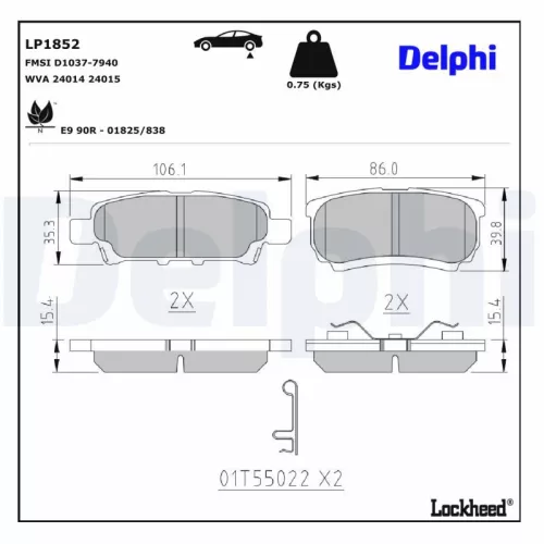 Remblokkenset, schijfrem DELPHI LP1852)