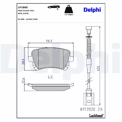 Remblokkenset, schijfrem DELPHI LP1860)