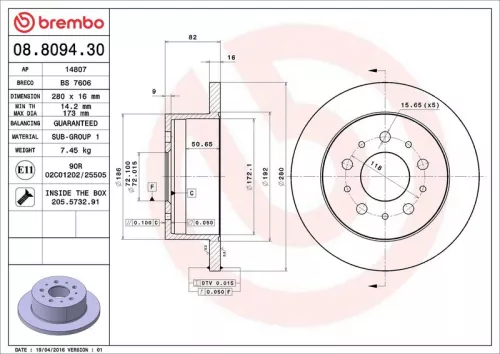 Brake Disc BREMBO 08.8094.30)