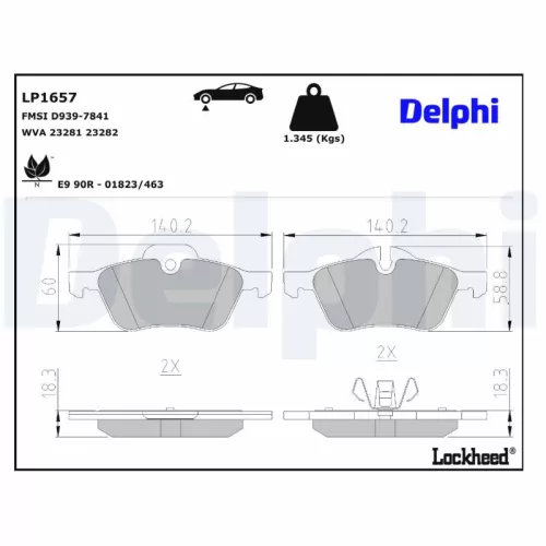 Remblokkenset, schijfrem DELPHI LP1657)