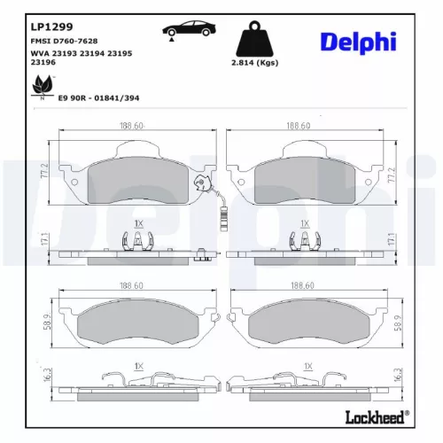 Remblokkenset, schijfrem DELPHI LP1299)
