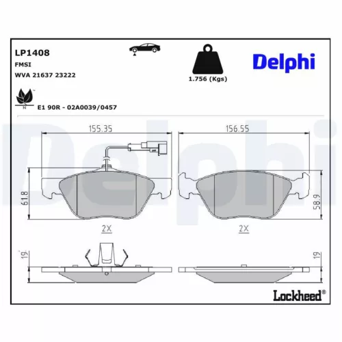 Remblokkenset, schijfrem DELPHI LP1408)