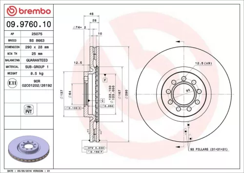 Remschijf BREMBO 09.9760.10)
