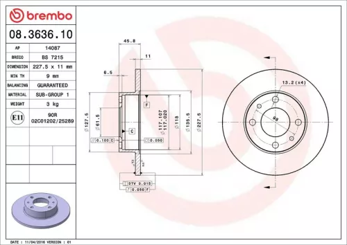 Remschijf BREMBO 08.3636.10)