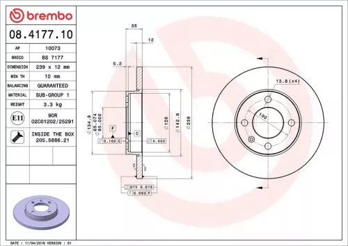 Remschijf BREMBO 08.4177.10)