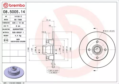 Brake Disc BREMBO 08.5005.14)