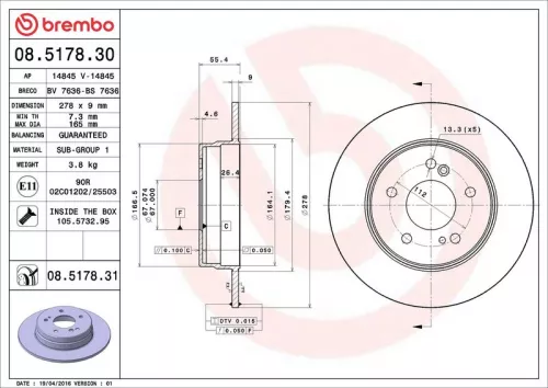 Remschijf BREMBO 08.5178.31)