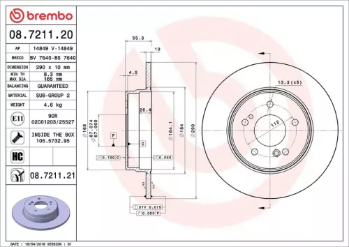 Remschijf BREMBO 08.7211.21)
