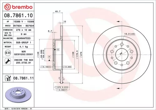 Remschijf BREMBO 08.7861.11)
