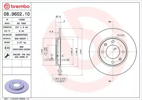 Brake Disc BREMBO 08.9602.10)