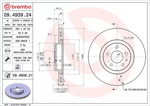 Brake Disc BREMBO 09.4939.21)