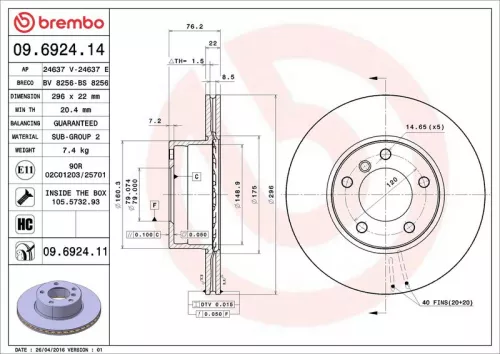 Remschijf BREMBO 09.6924.11)