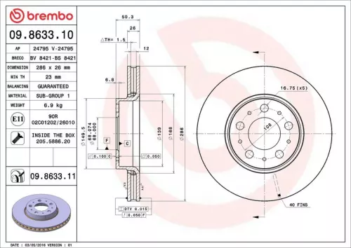 Remschijf BREMBO 09.8633.11)