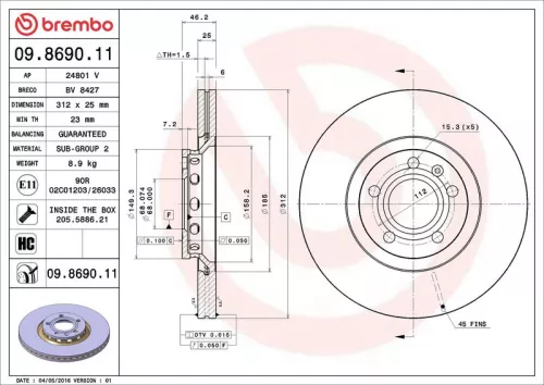 Brake Disc BREMBO 09.8690.11)