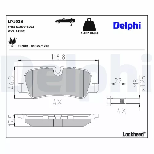 Brake Pad Set, disc brake DELPHI LP1936)