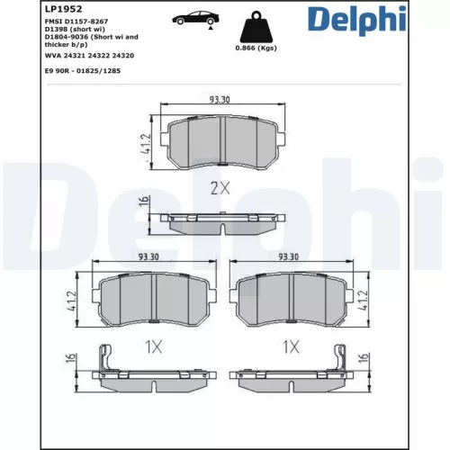 Brake Pad Set, disc brake DELPHI LP1952)