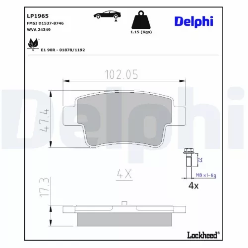 Brake Pad Set, disc brake DELPHI LP1965)