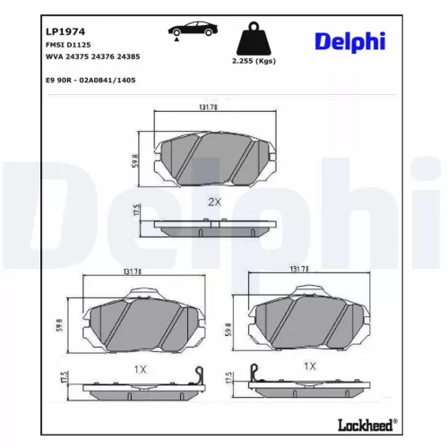 Brake Pad Set, disc brake DELPHI LP1974)