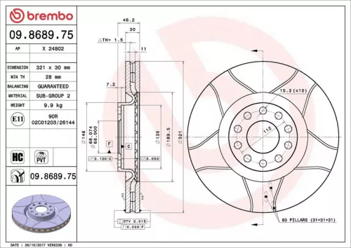 Remschijf BREMBO 09.8689.75)