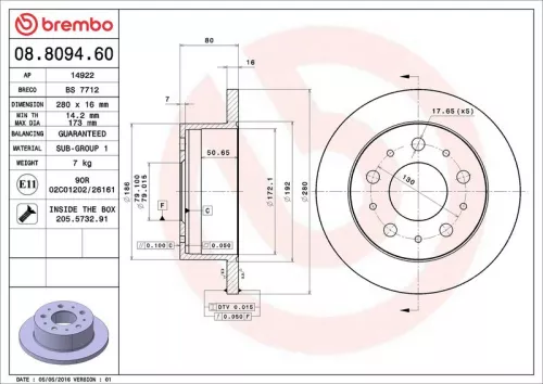 Brake Disc BREMBO 08.8094.60)