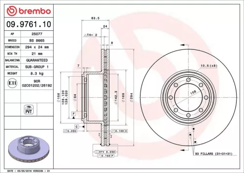 Remschijf BREMBO 09.9761.10)