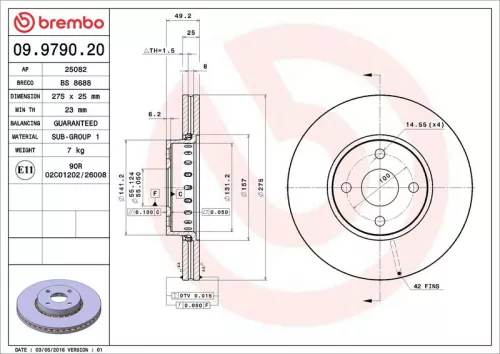 Remschijf BREMBO 09.9790.20)