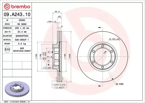 Remschijf BREMBO 09.A243.10)
