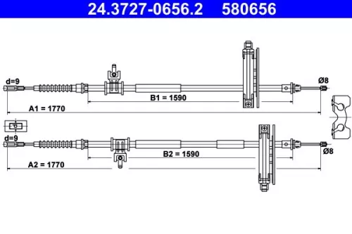 Cable Pull, parking brake ATE 24.3727-0656.2)