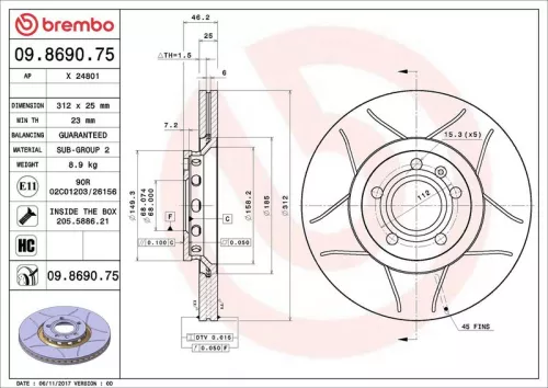 Brake Disc BREMBO 09.8690.75)