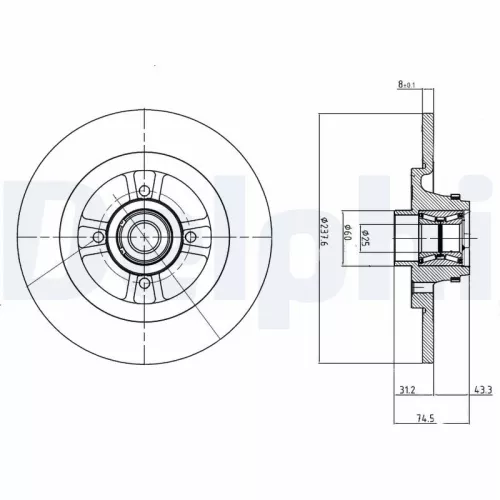 Brake Disc DELPHI BG9025RS)