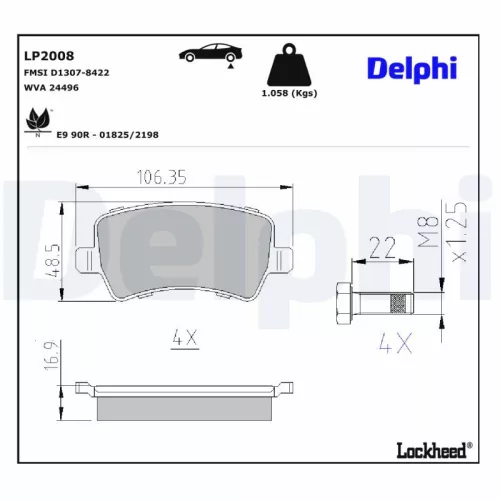 Remblokkenset, schijfrem DELPHI LP2008)