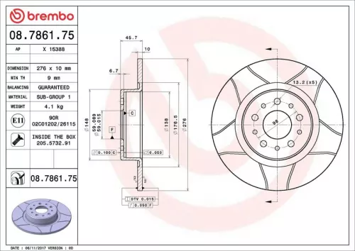 Remschijf BREMBO 08.7861.75)