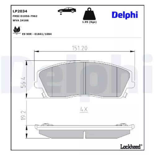 Remblokkenset, schijfrem DELPHI LP2034)